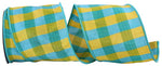 Aqua & Yellow Plaid Dupioni Wired Ribbon - 4" x 10yds