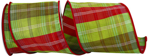 Lime & Red Charleston Plaid Wired Ribbon - 4"x10Yds