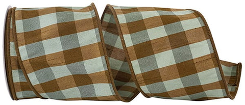 Celadon Aspen Dupioni Check Wired Ribbon - 4" x 10yds