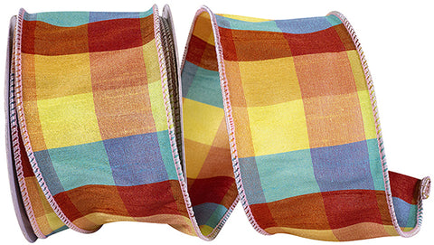 Bright Fall Plaid Wired Ribbon - 2.5" x 10yds