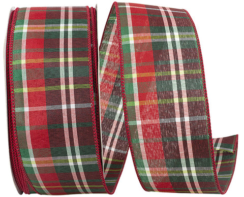 Traditional Red & Green Christmas Plaid Wired Ribbon - 2.5"x50yds