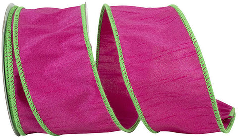 Fuchsia w/ Lime Edge Dupioni Wired Ribbon- 2.5" x 10yds