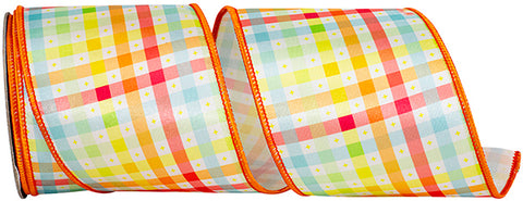 Pastel Check Multicolor Wired Ribbon - 4" x 10yds