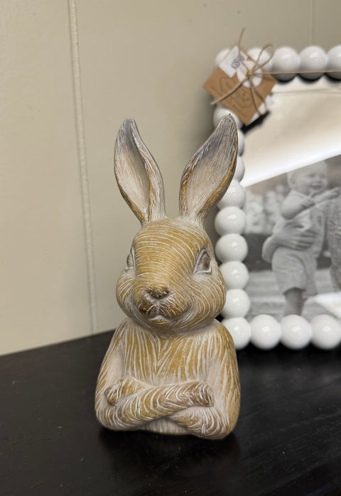 6" Resin Thoughtful Bunny - Weathered Brown - Paws Crossed