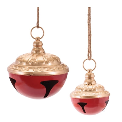 Bell Ornaments - Red/Gold - Set of 2