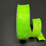 Lime Green Floral Embossed Wired Ribbon - 1.5" x 50yds