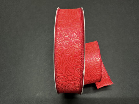 Red Embossed Wired Ribbon - 1.5" x 50yds