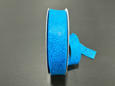 Turquoise Embossed Wired Ribbon - 1.5" x 50yds