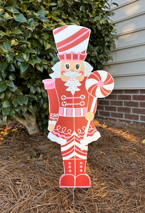 Nutcracker - Pink & Red Candy - Christmas Corrugated Coroplast Yard Stake