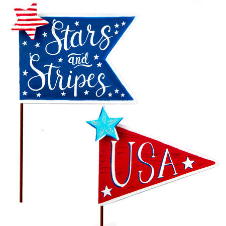 USA & Stars And Stripes Pennants Stakes - Set of 2