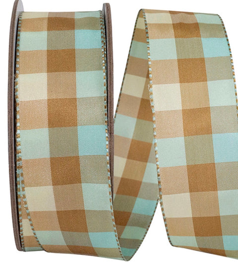 PLAID LEON TICKING WIRED RIBBON - 1.5” x 25yds