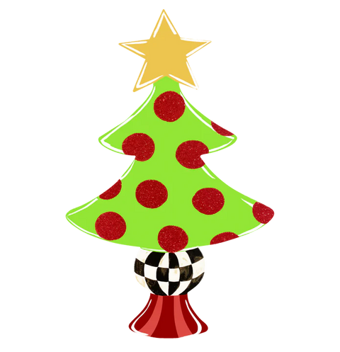 Christmas Tree - Gold Star and Checkered - Christmas Corrugated Coroplast Yard Stake