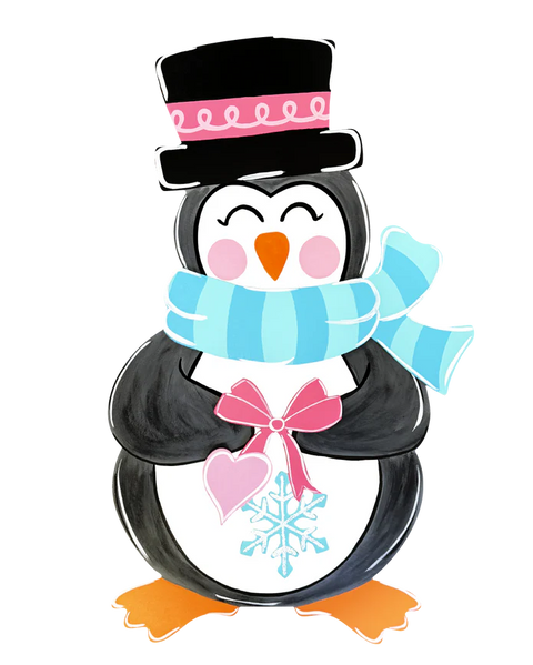 Winter Sweetheart Penguin Door Hanger - Winter Valentine Corrugated Coroplast Yard Stake