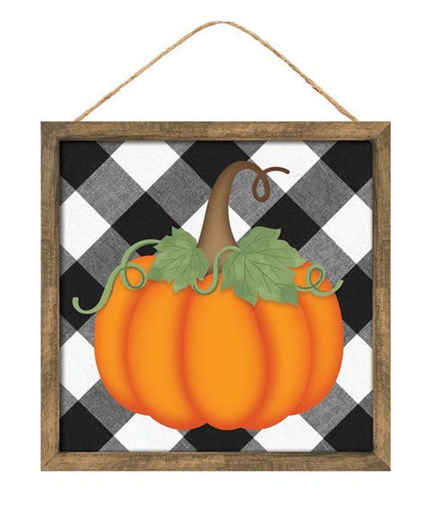 10" Sq Short Pumpkin & Check Sign