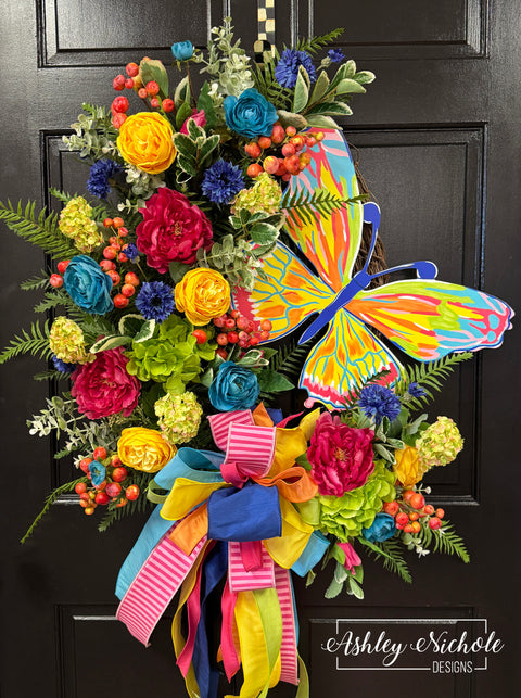 Abstract Colorful Butterfly Wreath