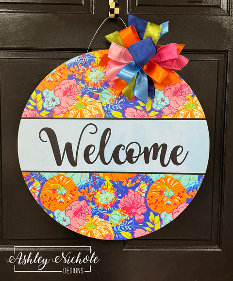 Abstract Colorful Pumpkin Round Sign Door Hanger (UV Printed)