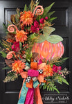 Abstract Pink & Orange Pumpkin Wreath