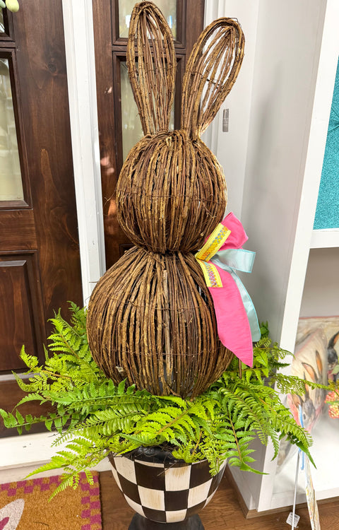 28" Vine Rabbit With Bow - Natural