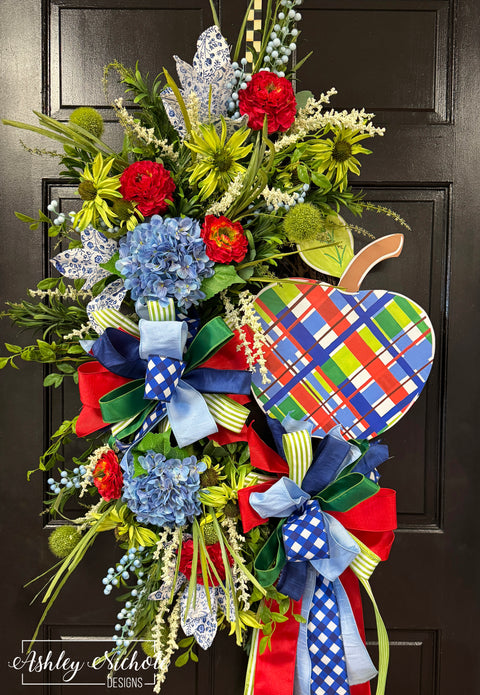 Back-to-School Plaid Apple Wreath