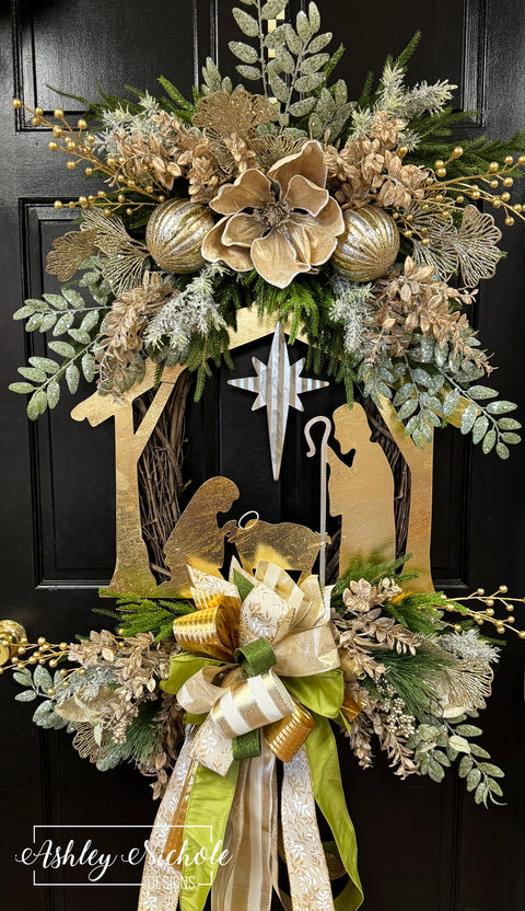 Bethlehem's Golden Christmas Wreath - (OVERSIZED)