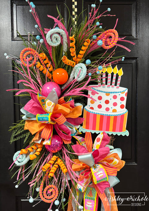 Birthday Cake Wreath - Pinks & Oranges