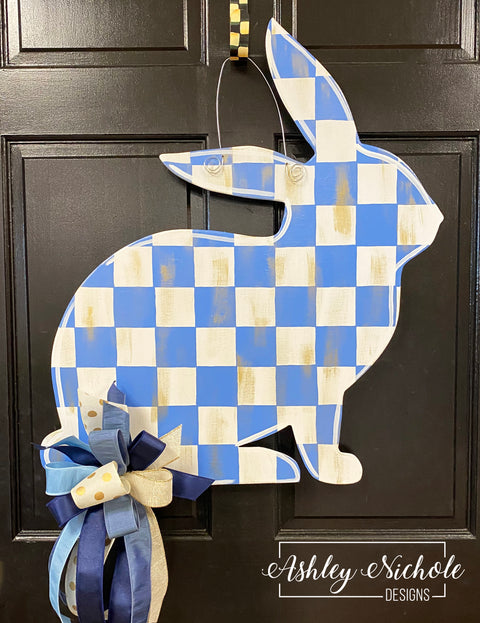Blue Checkered Bunny Door Hanger