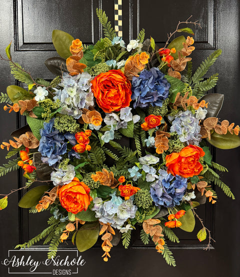 Blue Hydrangea Blossom Fall Wreath