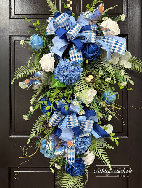 Blue Hydrangea & Butterfly Garden Swag