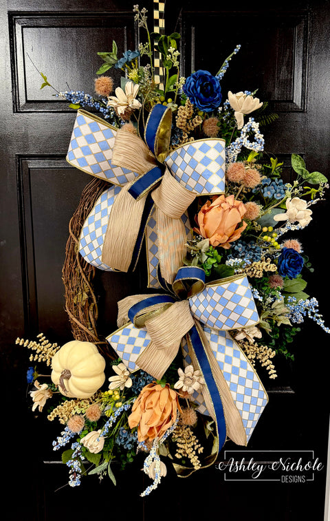 Blue Harlequin Harvest Wreath