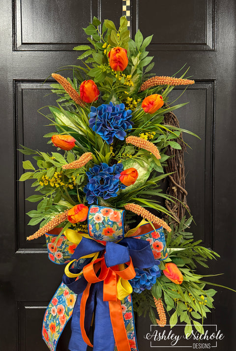 *READY to SHIP* - Blue & Orange Floral Wreath