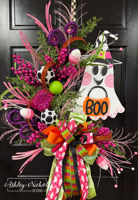 Bougie Boo Ghost Halloween Wreath