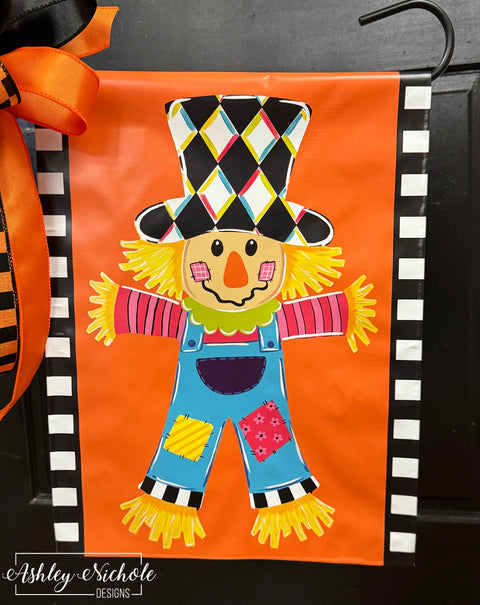 Bright Patchwork Scarecrow - Vinyl Garden Flag