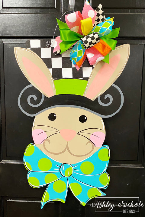 Bunny - Checkered Top Hat Door Hanger (Hand Painted)