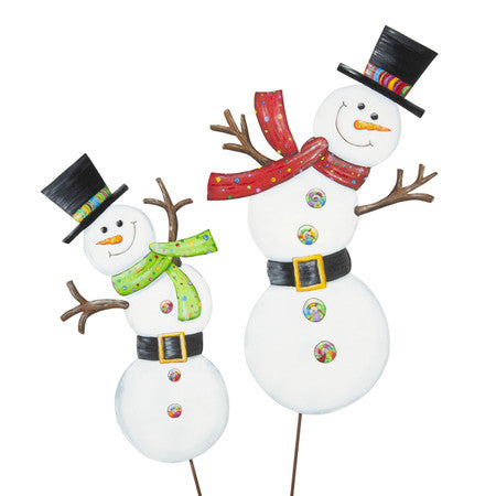 Merry & Bright Snowmen - Set of 2 Metal Stakes