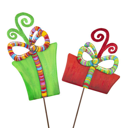 Merry & Bright Gift Boxes - Set of 2 Metal Stakes