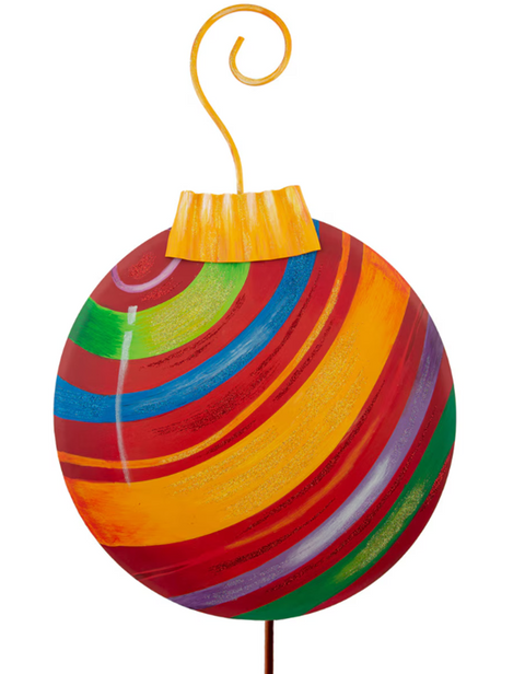 Merry & Bright Striped Ornament Stake - Small