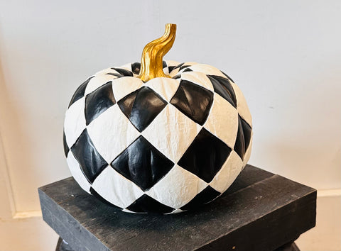 Black & White Elegant Resin Pumpkin Decor - Small