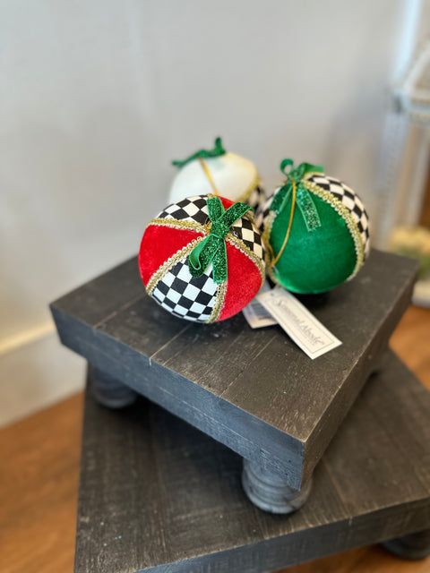 Regal Checkered & Velvet Christmas Ornaments - Set of 3