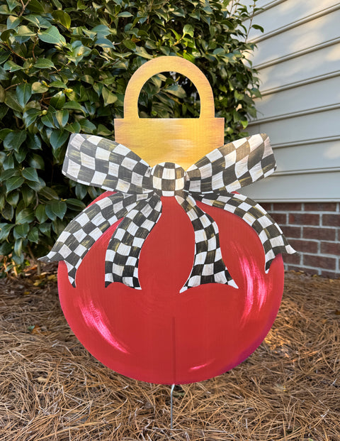 Fancy Bow - CHECKERED - Ornament  - Christmas Corrugated Coroplast Yard Stake
