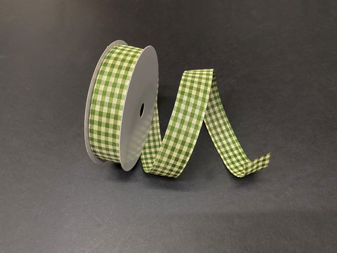 Moss Green & Ivory Gingham Wired Ribbon - 1.5" x 50yds