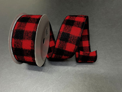 Red & Black Brushed Buffalo Plaid Wired Ribbon - 2.5” x 10yds