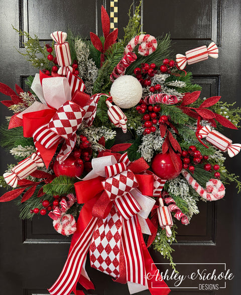 Candy Cane Lane Round Christmas Wreath