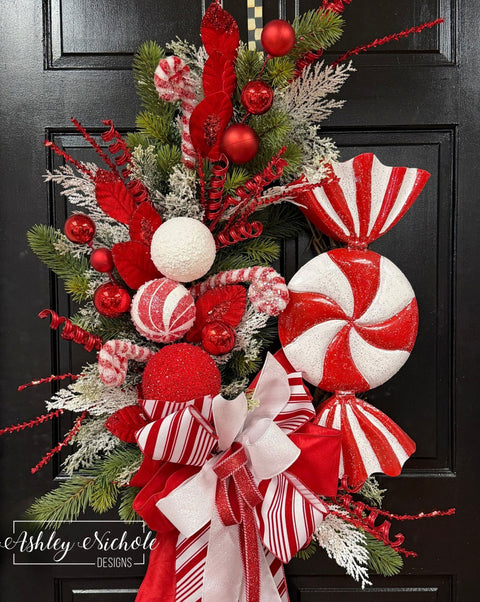 Candy Cane and Peppermint Starburst Christmas Wreath