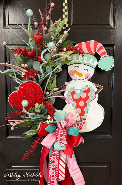 Cheery Snowman VALENTINE Wreath