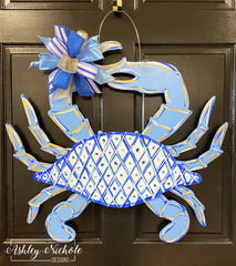 Chinoiserie Crab Door Hanger - Blue (Hand-Painted)