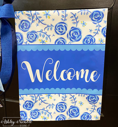 Chinoiserie Floral "Welcome" - Vinyl Garden Flag