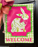 Chinoiserie Inspired Sitting Bunny - GREEN - Vinyl Garden Flag