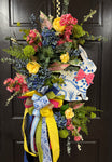 Chinoiserie Inspired Sitting Bunny Wreath - BLUE