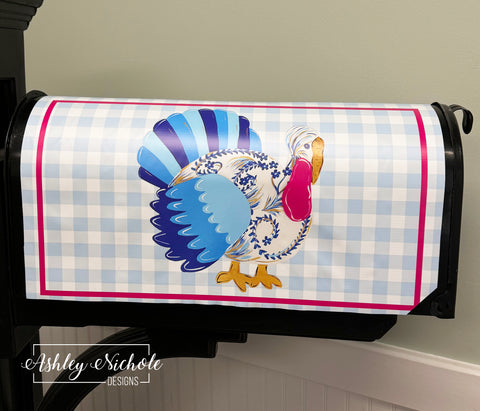 Chinoiserie Tom Turkey - Blue & White - Magnetic Vinyl Mailbox Cover