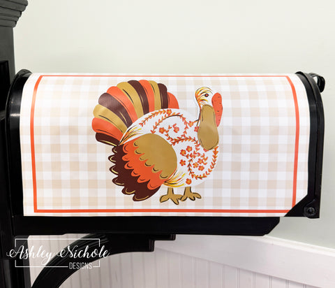 Chinoiserie Tom Turkey - Orange & White - Magnetic Vinyl Mailbox Cover